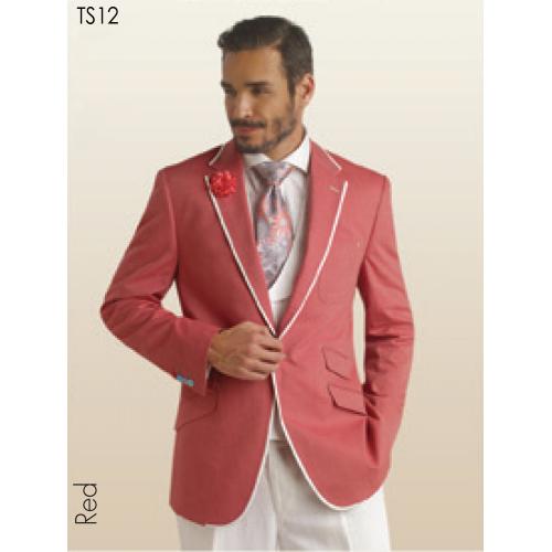 E. J. Samuel Red Wool Vested Suit TS12